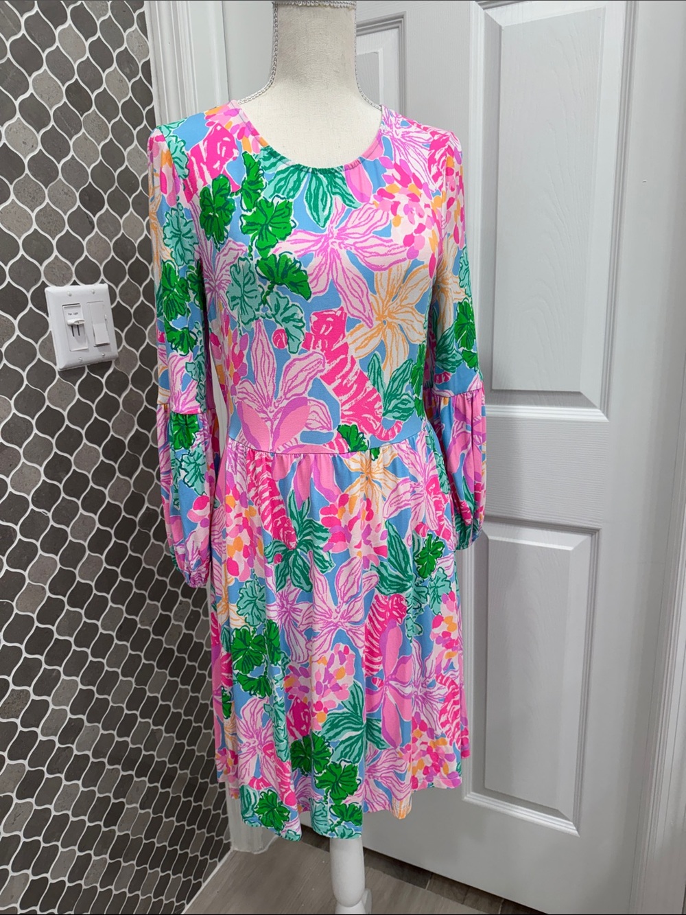 Lilly Pulitzer Pink Green Floral Midi Dress